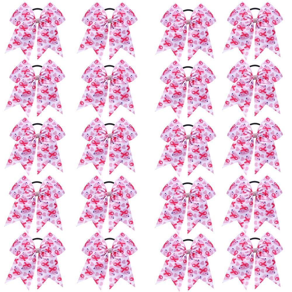 20PCS New Breast Cancer Awareness Pink Ribbon Cheer Bows