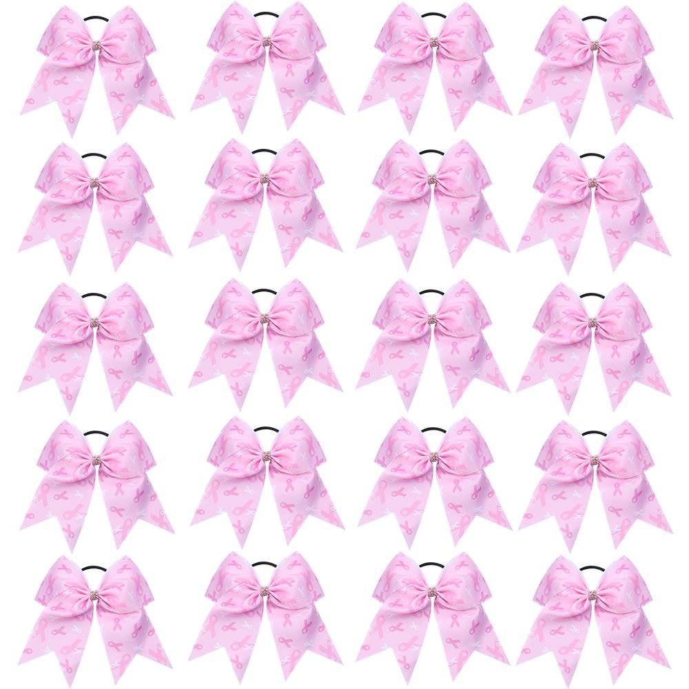 cnhairaccessories 20pcs New Breast Cancer Awareness Pink Ribbon Cheer Bows, Blue Love Heart