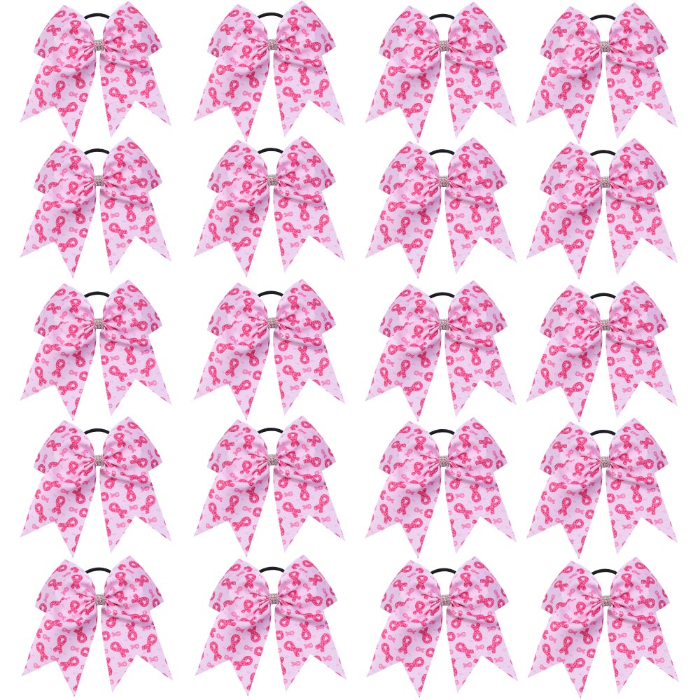 20PCS New Breast Cancer Awareness Pink Ribbon Cheer Bows