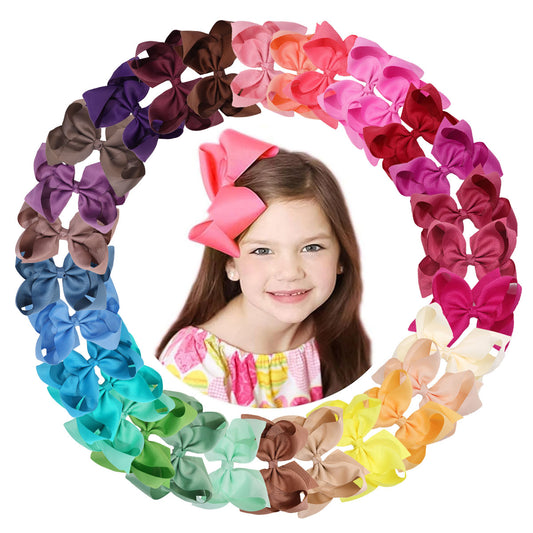 30PCS Solid Color Grosgrain Hair Bows 6 inch