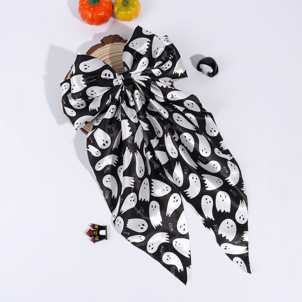 Halloween Large Mesh Long Tails Hair Bow Clip Satin Hair Clip Girls Halloween Accessories