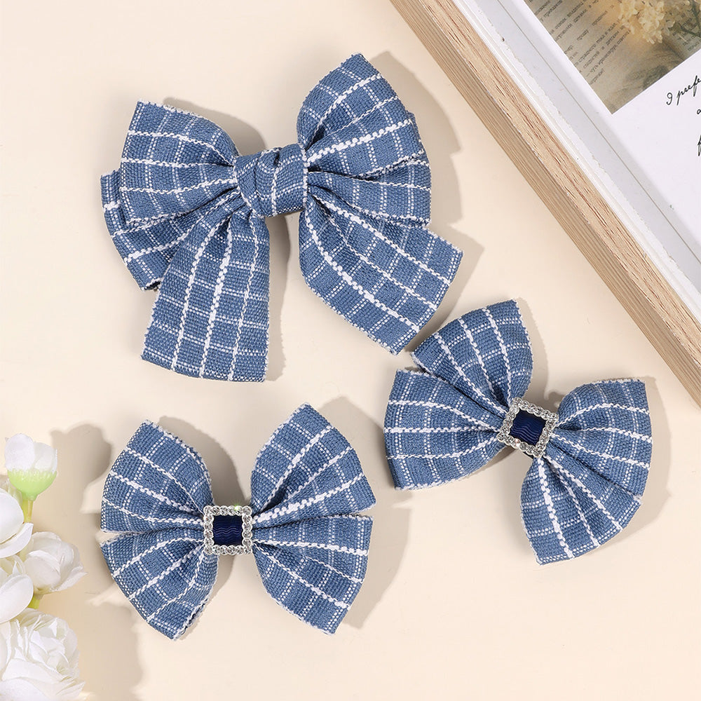 Check Fabric Barratter with Sparkly Rhinetsone Hair Clip