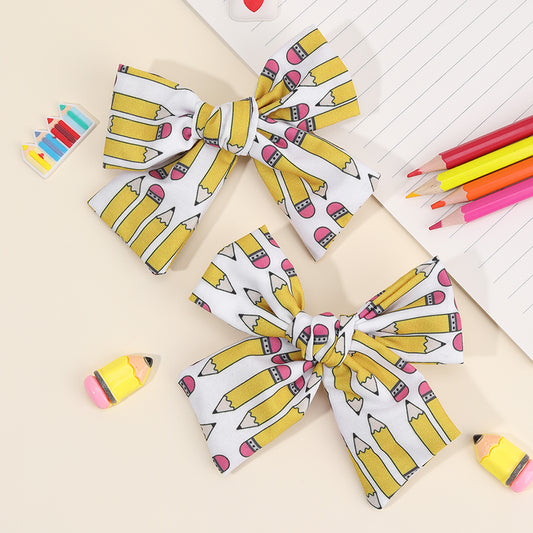 2Pcs Handmade Fabric Print Pencil Back to School Hair Clip
