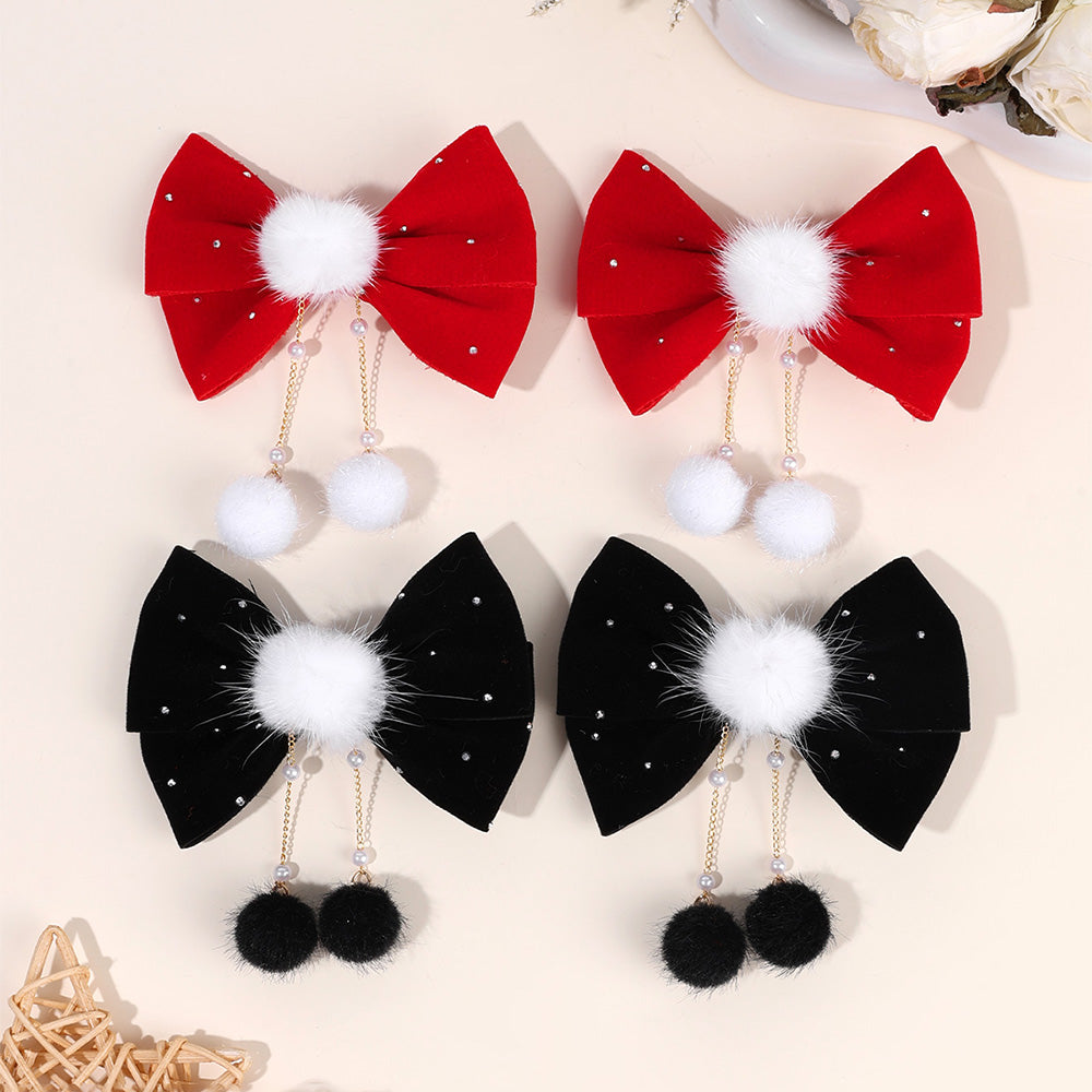 CN 4PCS Velvet Hair Bow Clip with Sparkly Rhinetone Clip Girls