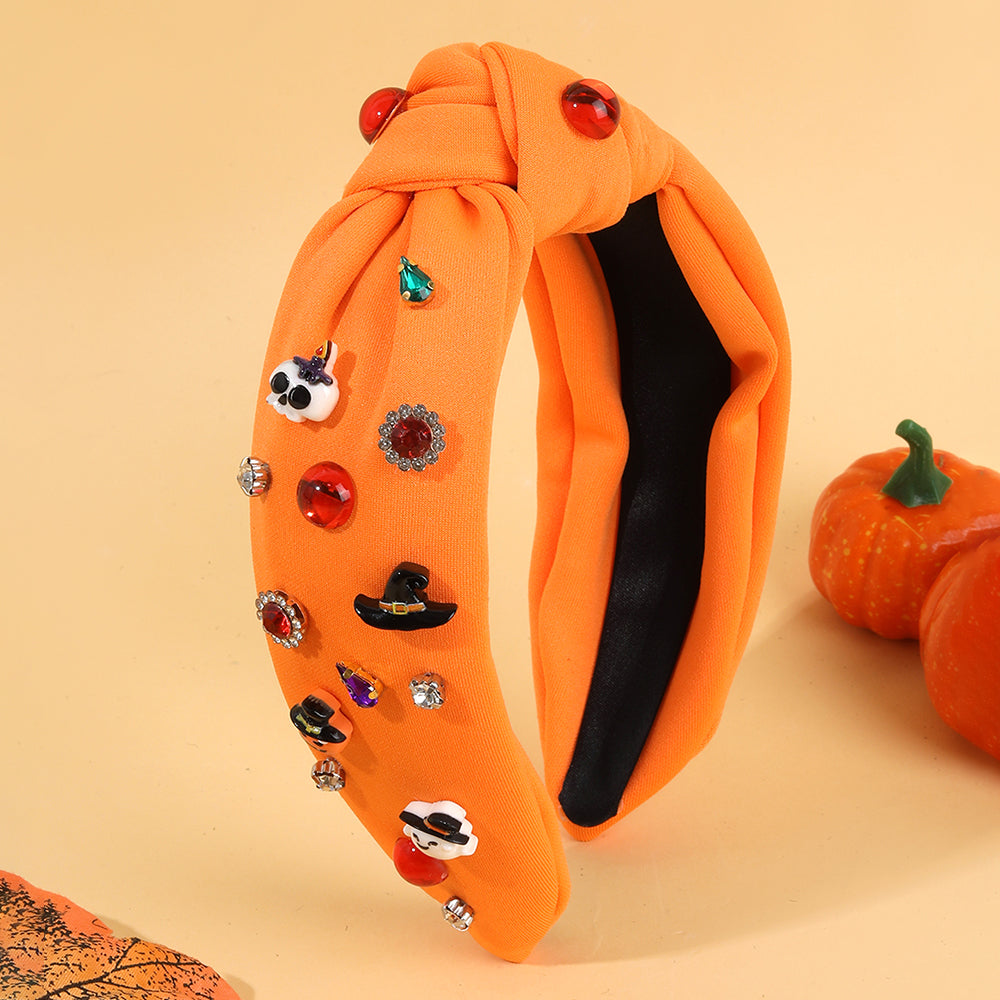 Halloween Fabric Bow Knot Headband Girls Rhinestone Halloween Hairband Women