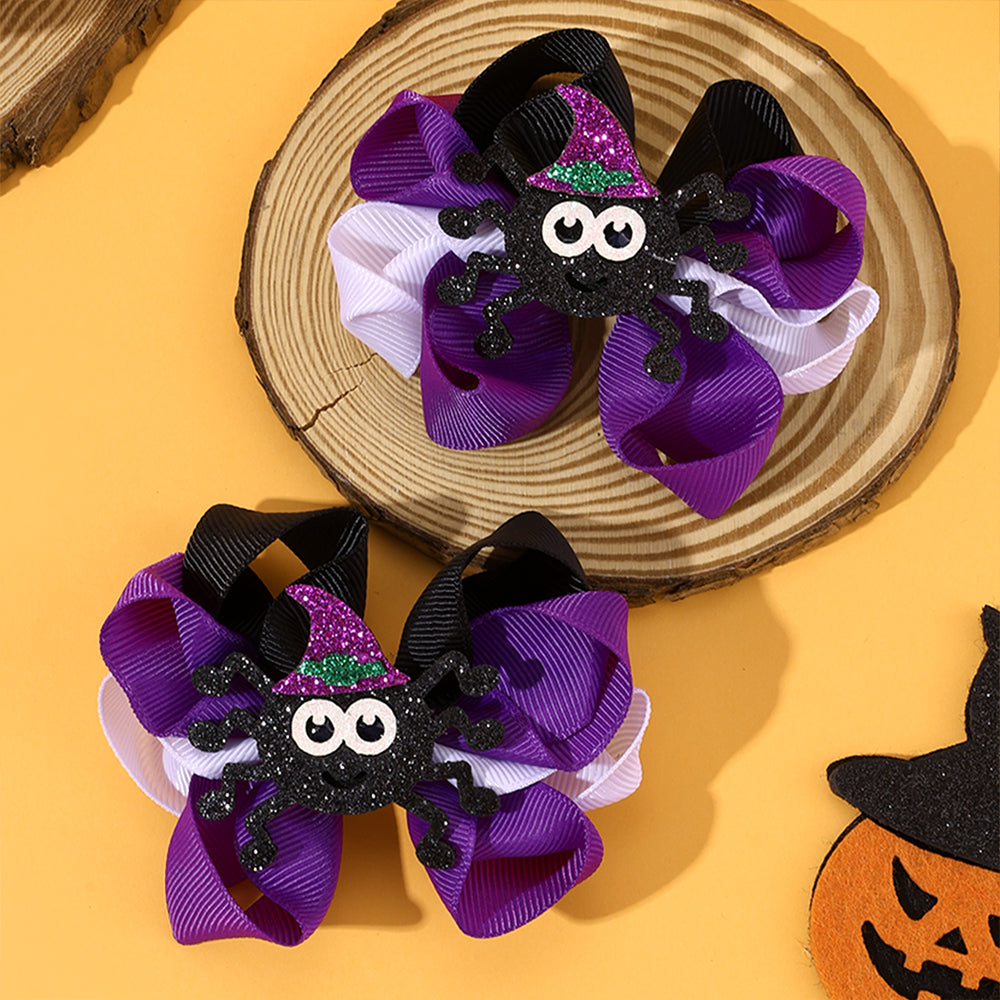 2Pcs Grosgrain Ribbon Hair Bow Clip Halloween Party Hair Clip Girls Kids