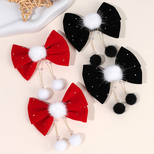 CN 4PCS Velvet Hair Bow Clip with Sparkly Rhinetone Clip Girls