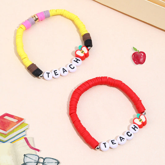 2PCS Teacher's Day Clay Apple Beads Bracelets