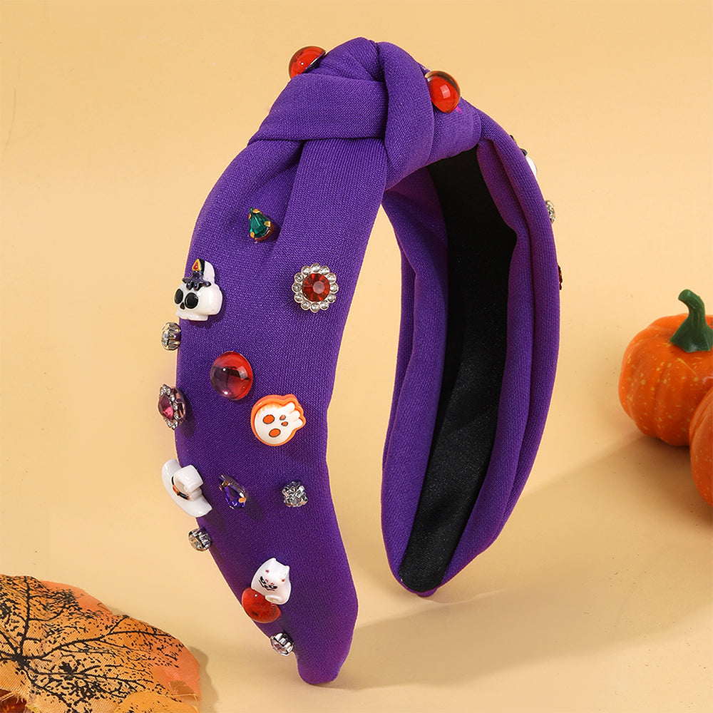 Halloween Fabric Bow Knot Headband Girls Rhinestone Halloween Hairband Women