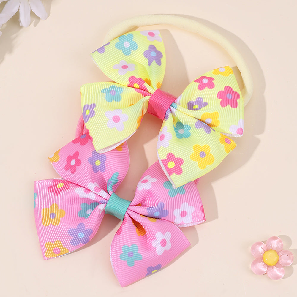 Print Lemon Flower Ribbon Bow Knot Nylon Elastic Headband for Baby Infant Hairband