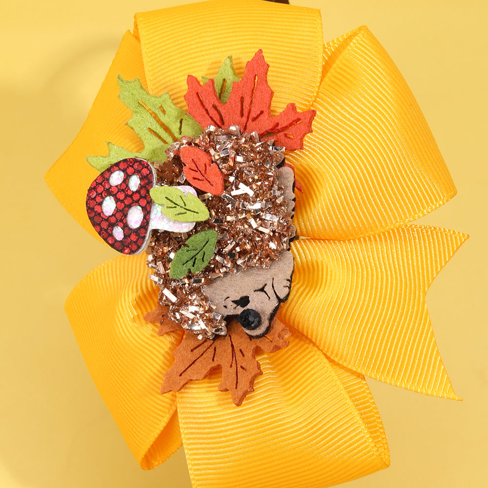 Thanksgiving Hedgehog Bow Satin Headbands