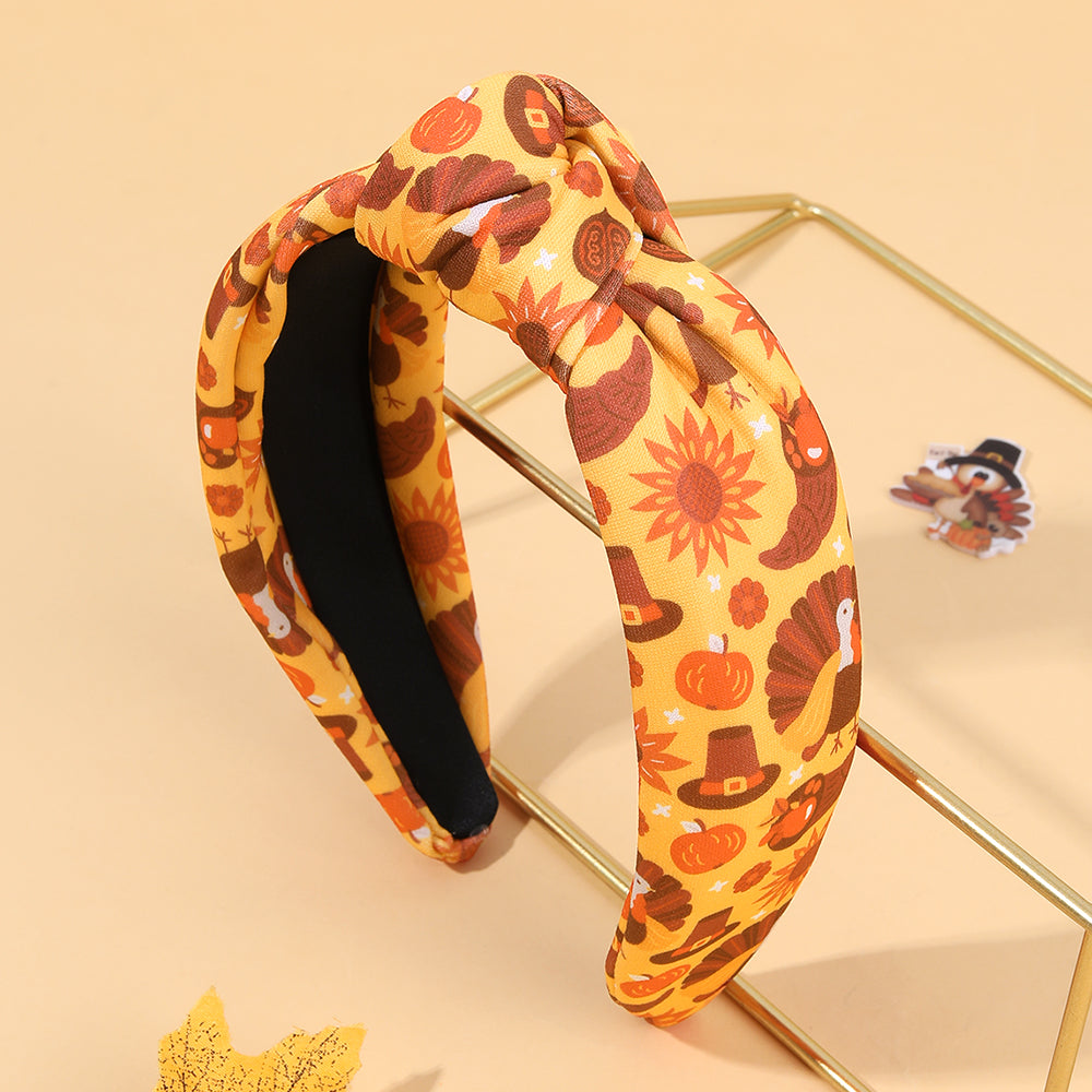 1Pcs Fabric Bow Knot Rhinestone Thanksgiving Headband