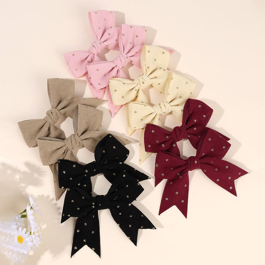 10PCS Solid Color Fabric Bow Gold Polka Hair Bow Clip for Girls