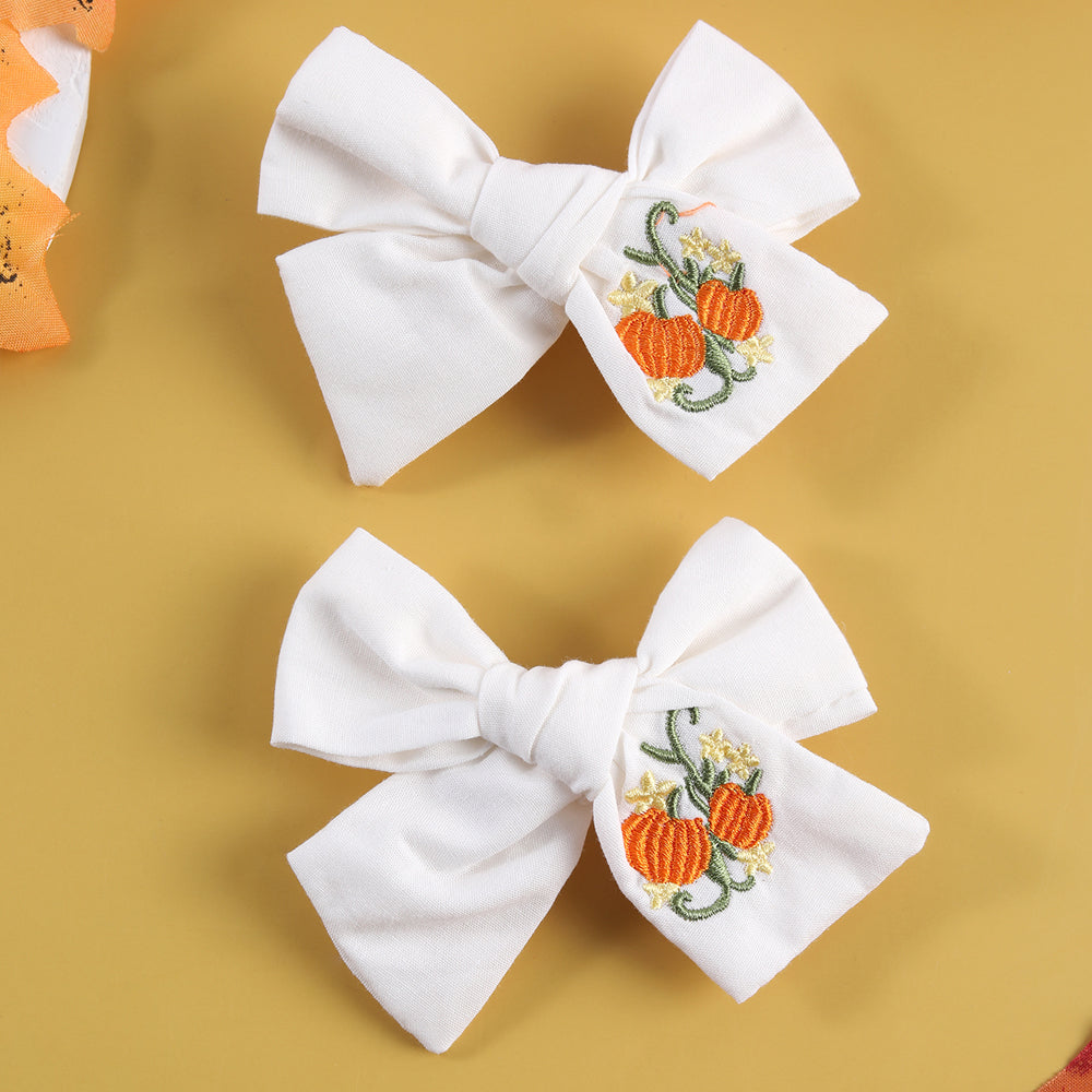 Boutique Fabric Embroidered Handmade Hair Bow Clip Girls Baby Halloween Hair Clip
