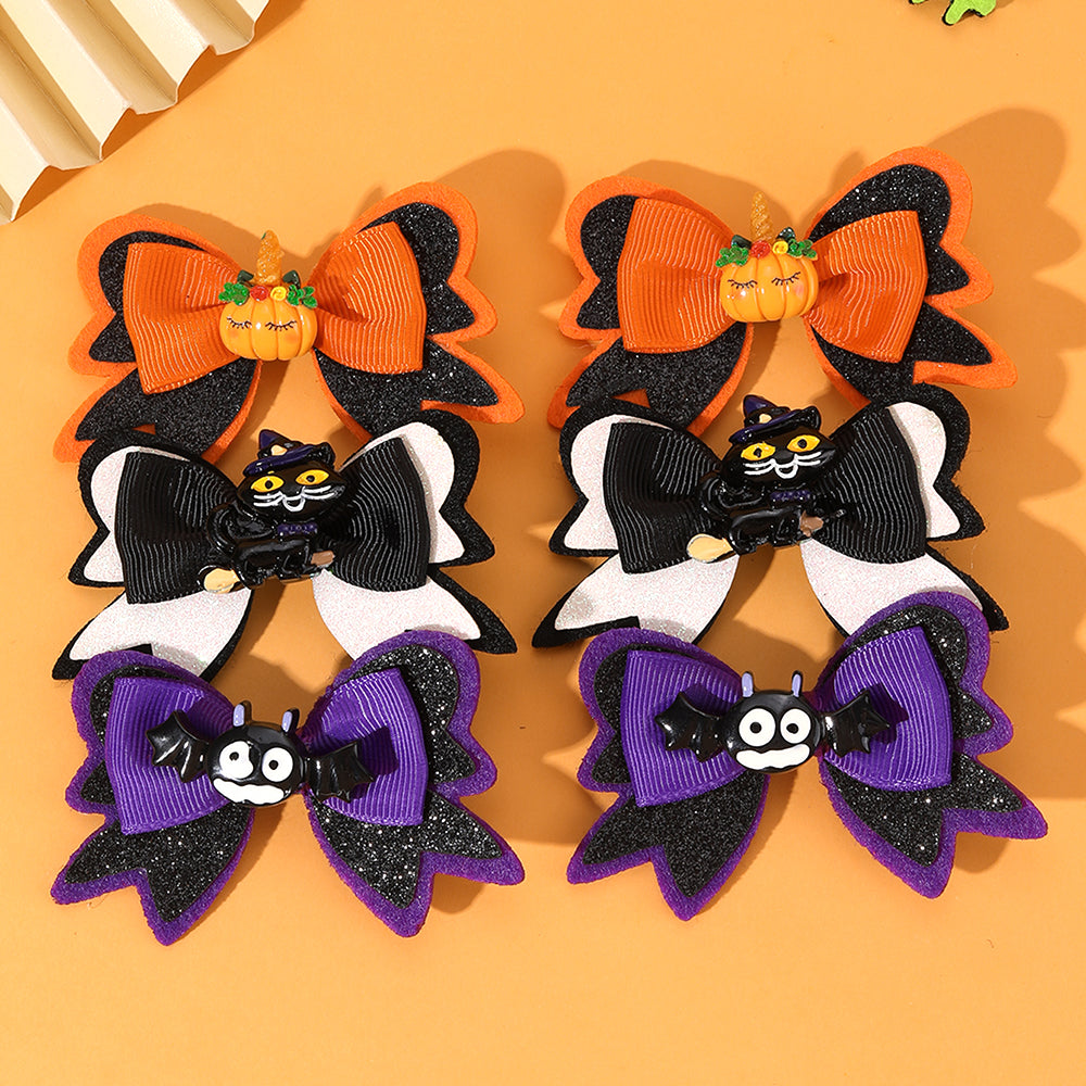 2Pcs Halloween Gorsgrain Ribbon Hair Bow Clip  Cartoon Glittter Halloween Hair Clip