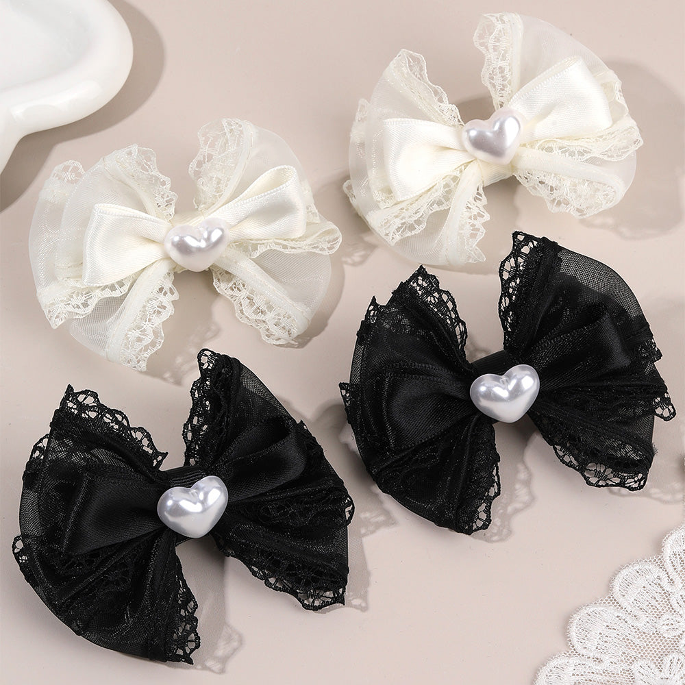 2Pcs Lace Boutique Hair Bow Clip Toddler Girls