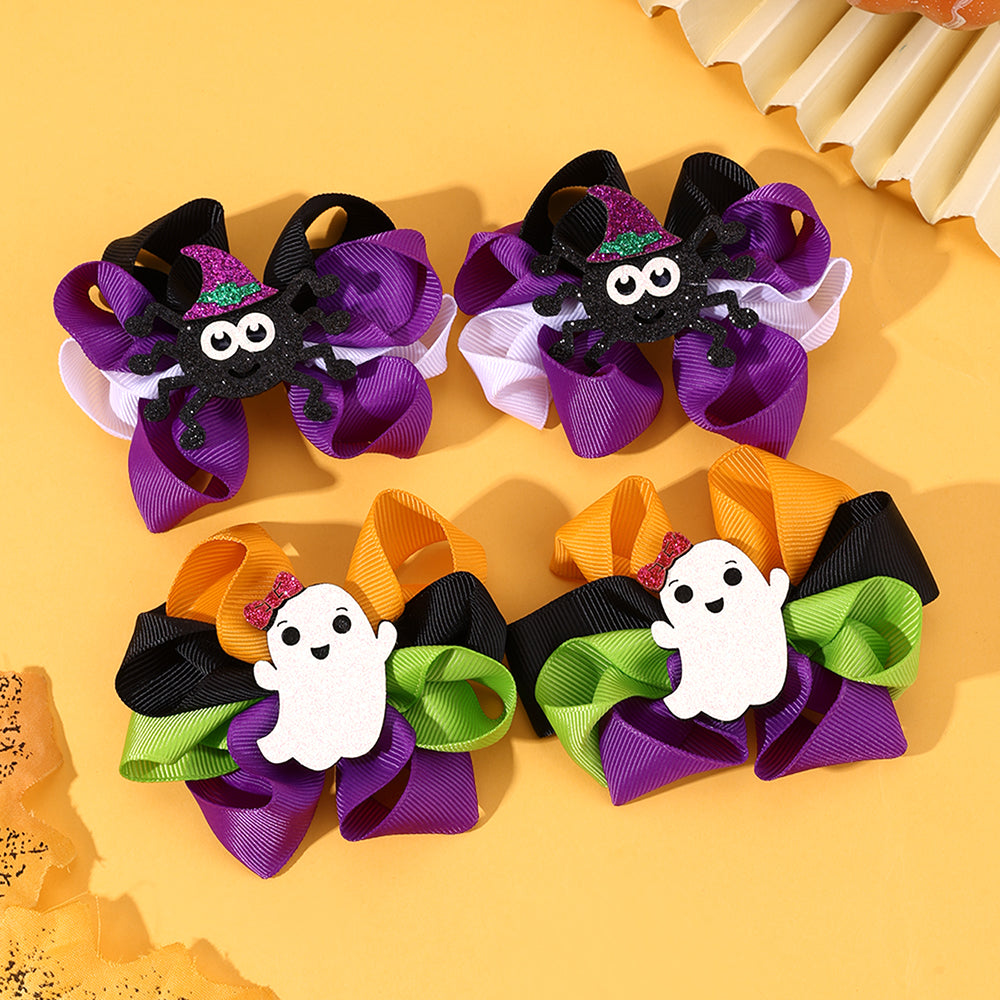 2Pcs Grosgrain Ribbon Hair Bow Clip Halloween Party Hair Clip Girls Kids