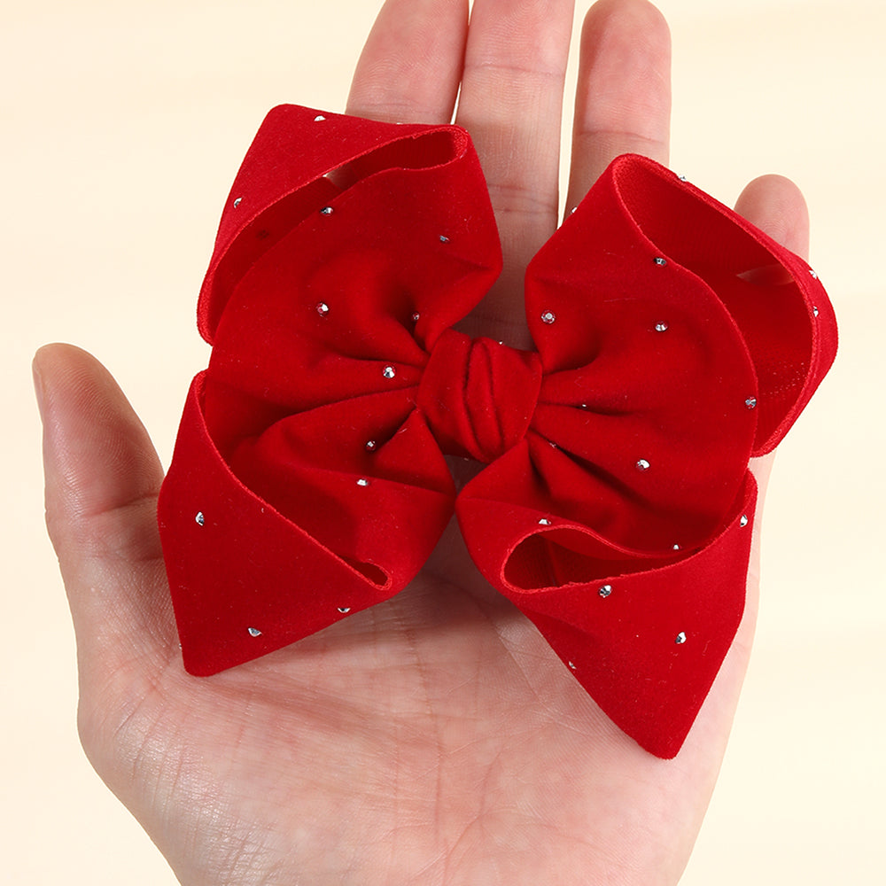 2Pcs Large Velvet Hair Bow with Sparkly Rhinestone Hair Clip Girls