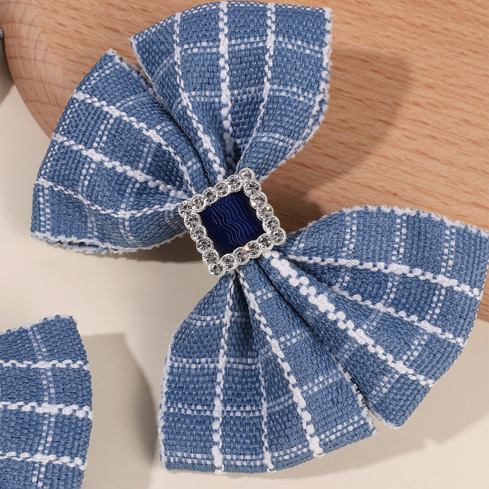 Check Fabric Barratter with Sparkly Rhinetsone Hair Clip