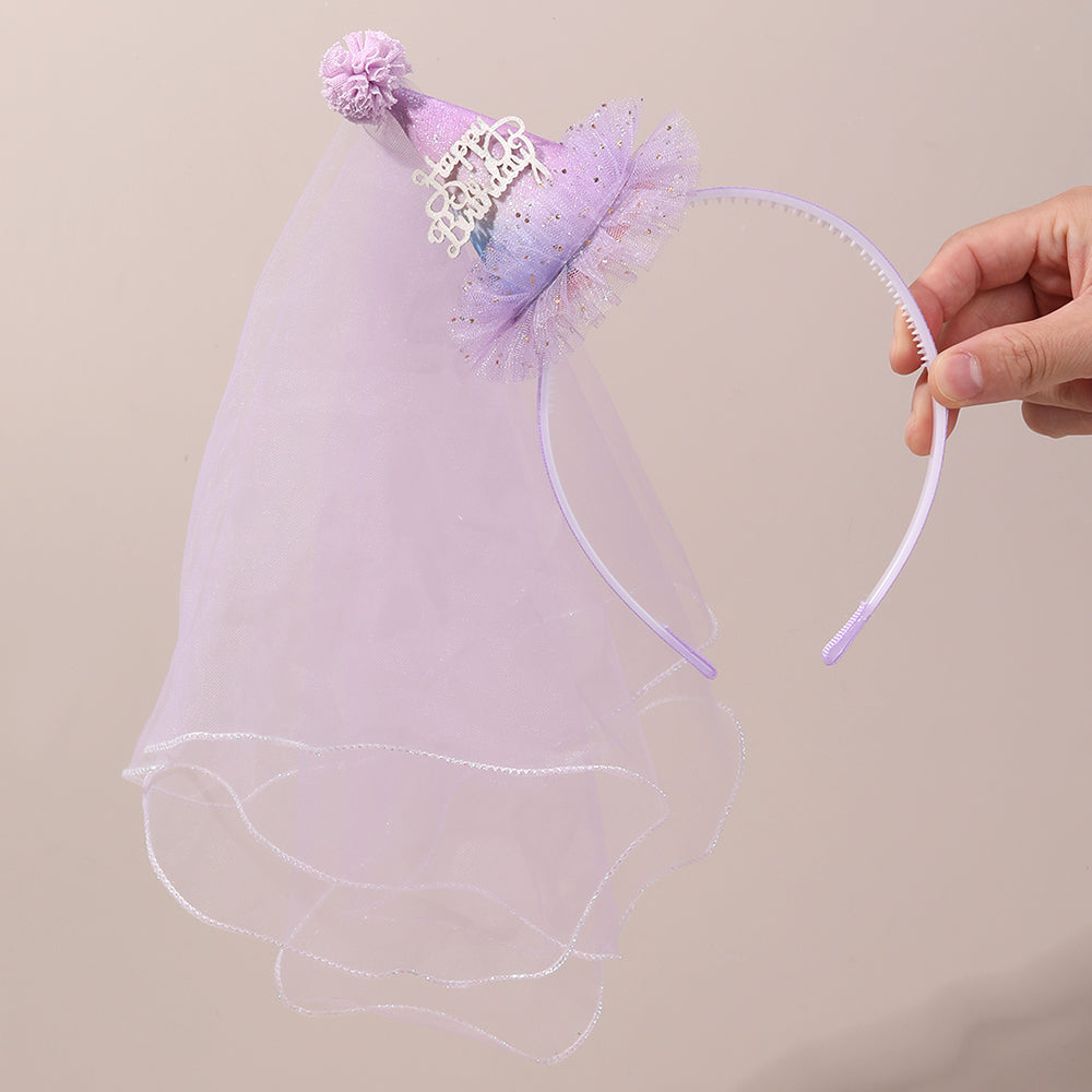 Princess Brithday Crown Party Headband Girls Mesh Veil Hairband