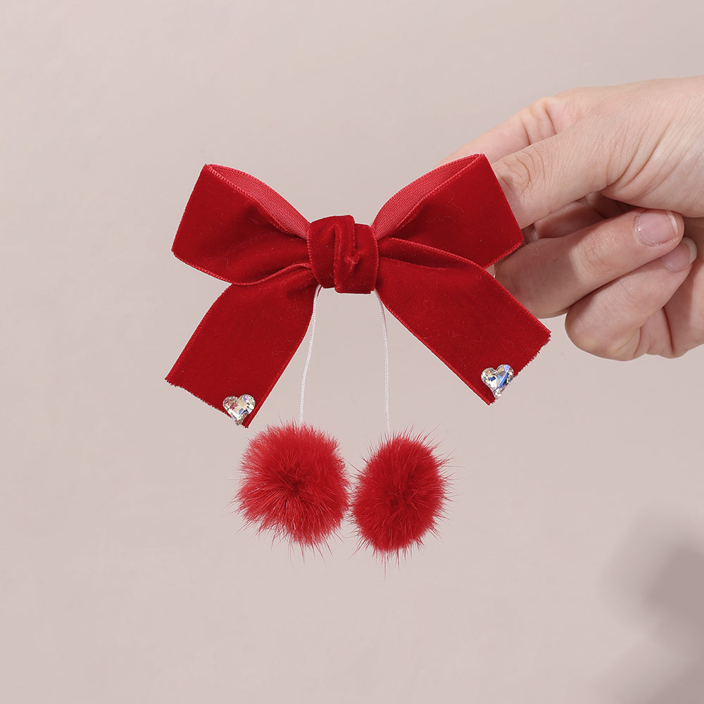 10PCS Mutli Solid Colors Velvet Hair Bow Clip Ball Tassel Hair Clip