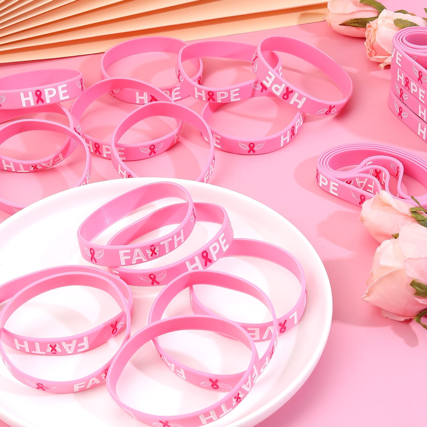 100PCS Breast Cancer Awareness Silicone Bracelets