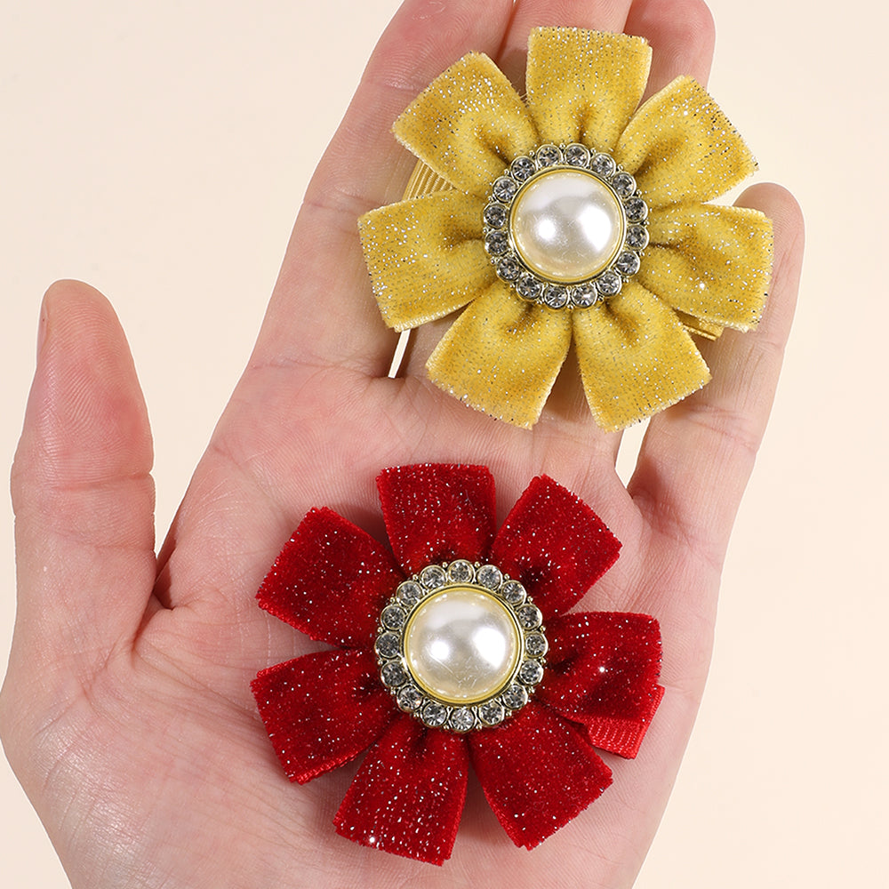 6PCS Winter Velvet Flower Hair Bow Clip for Girls