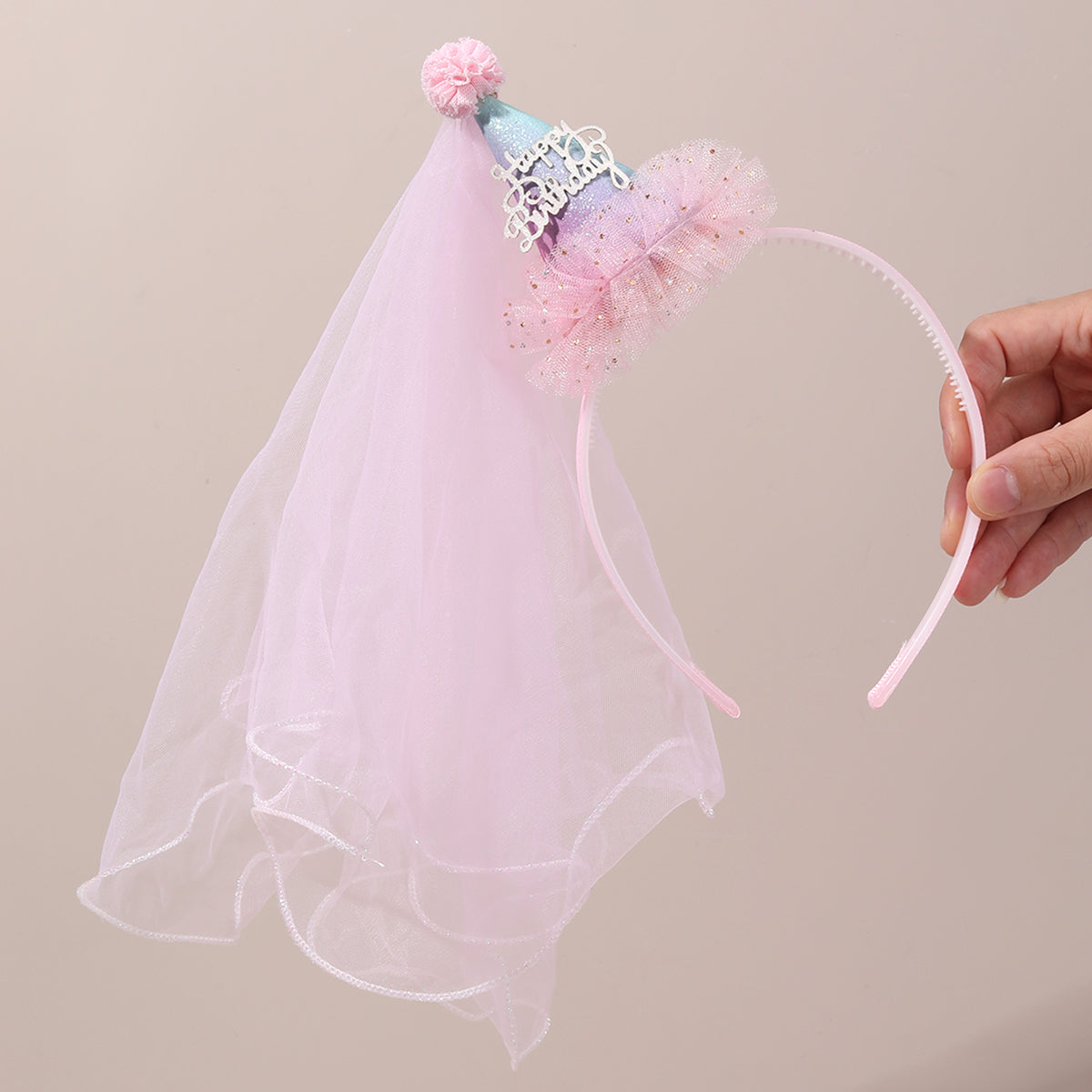 Princess Brithday Crown Party Headband Girls Mesh Veil Hairband