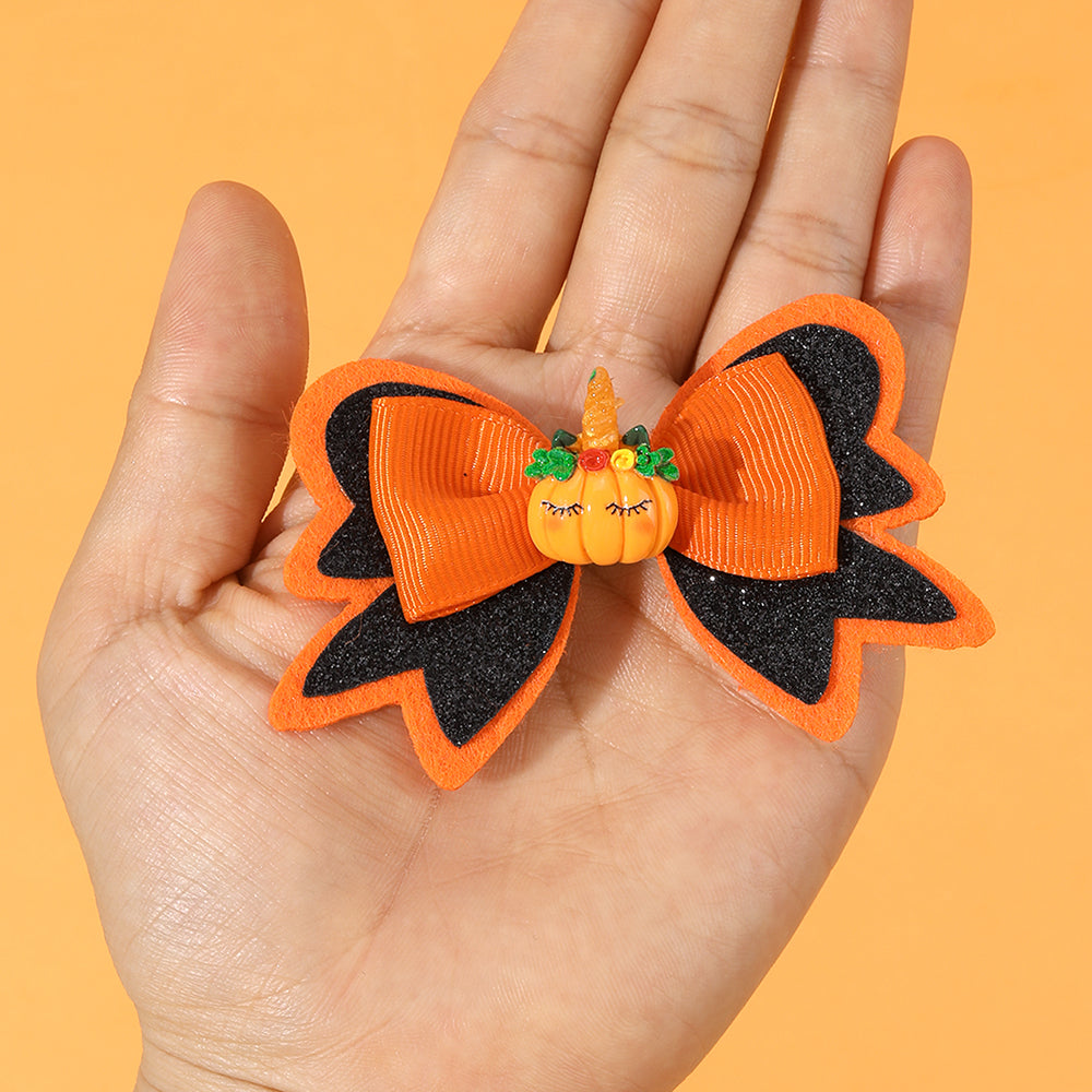 2Pcs Halloween Gorsgrain Ribbon Hair Bow Clip  Cartoon Glittter Halloween Hair Clip