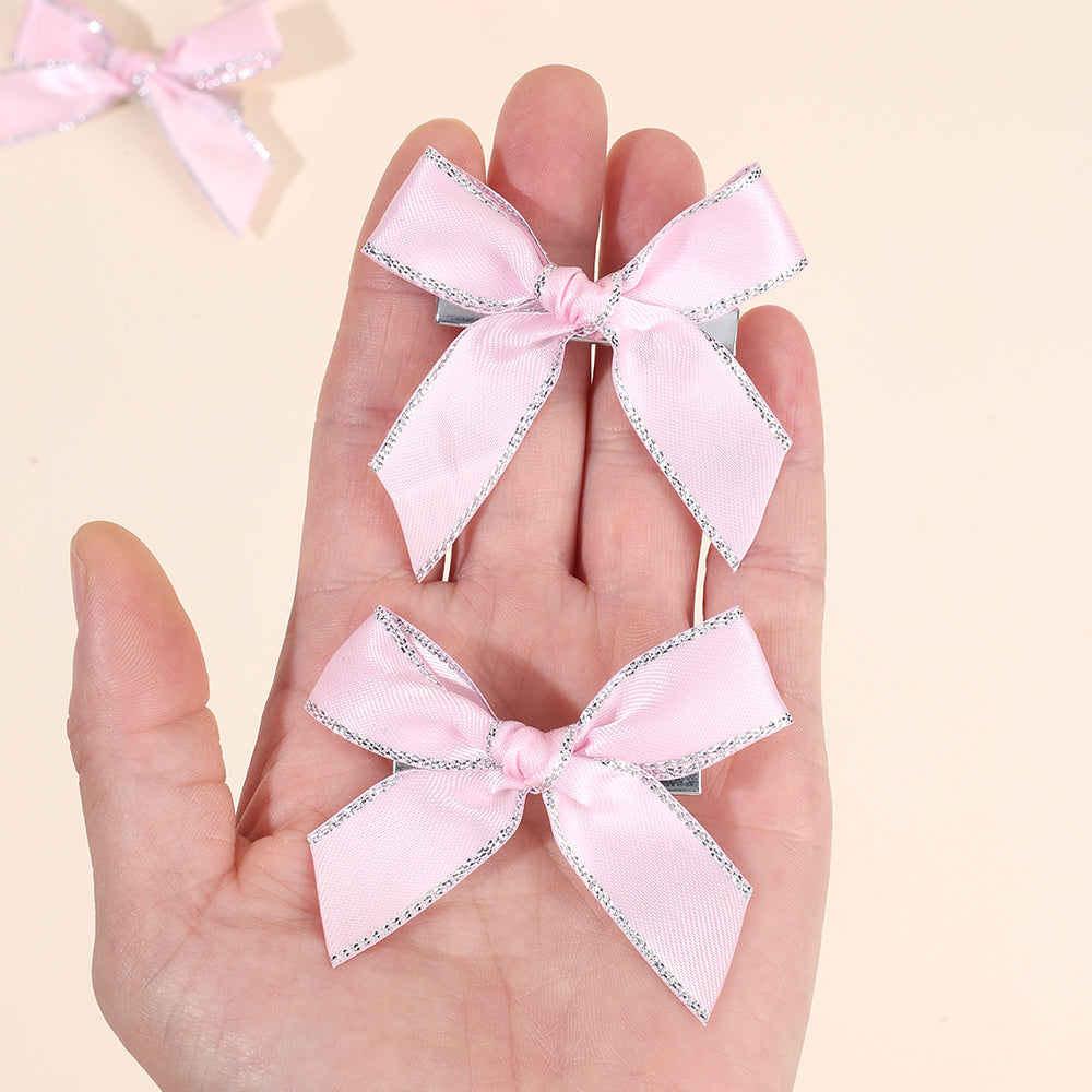 20Pcs Small Hair Bows Clips with Silver Edge