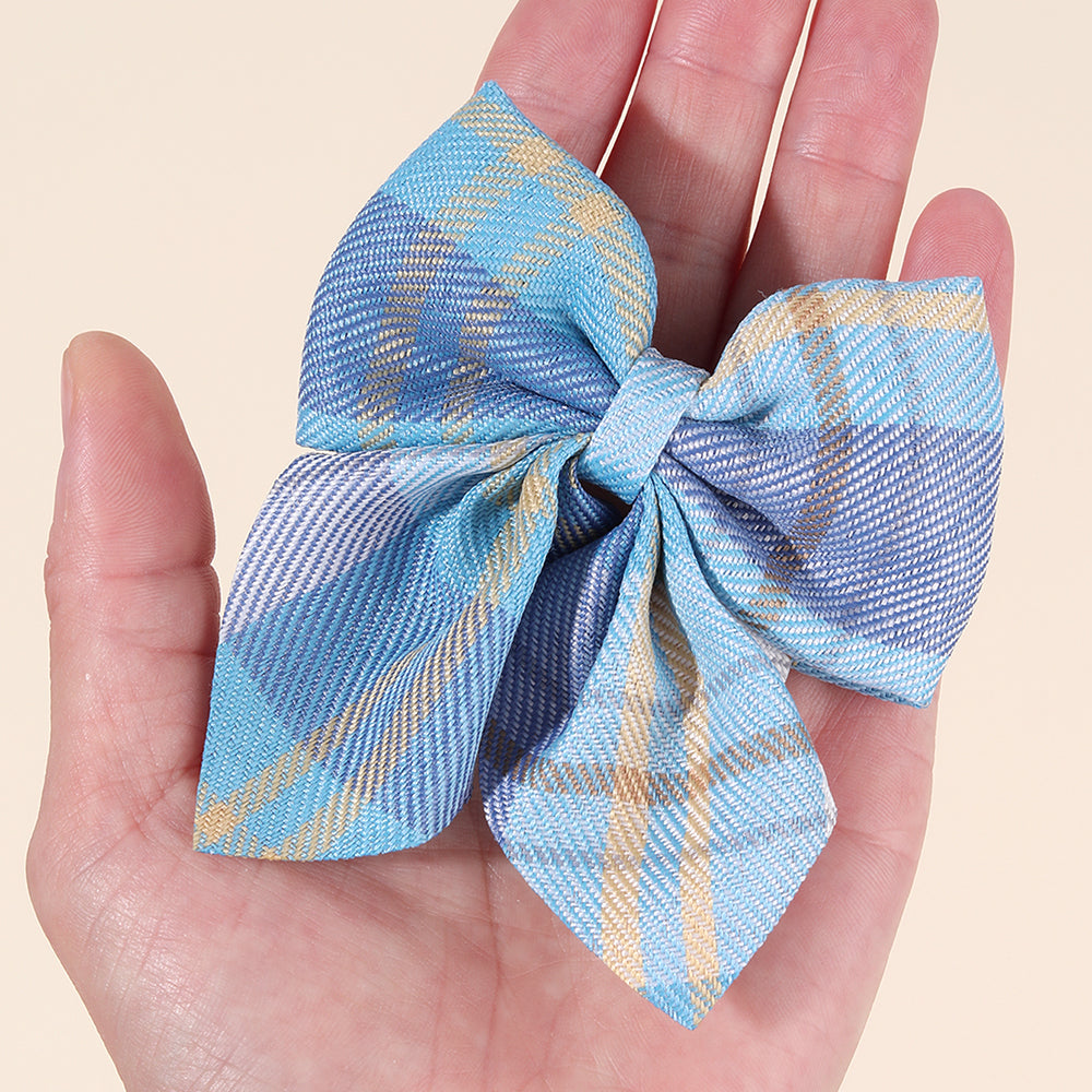 8PCS Girls Check Fabric Hair Bow Clip