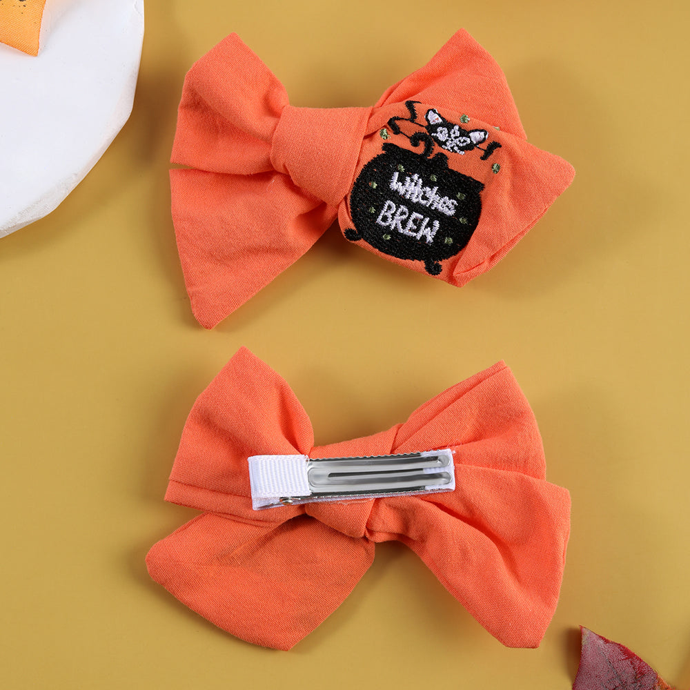 Boutique Fabric Embroidered Handmade Hair Bow Clip Girls Baby Halloween Hair Clip