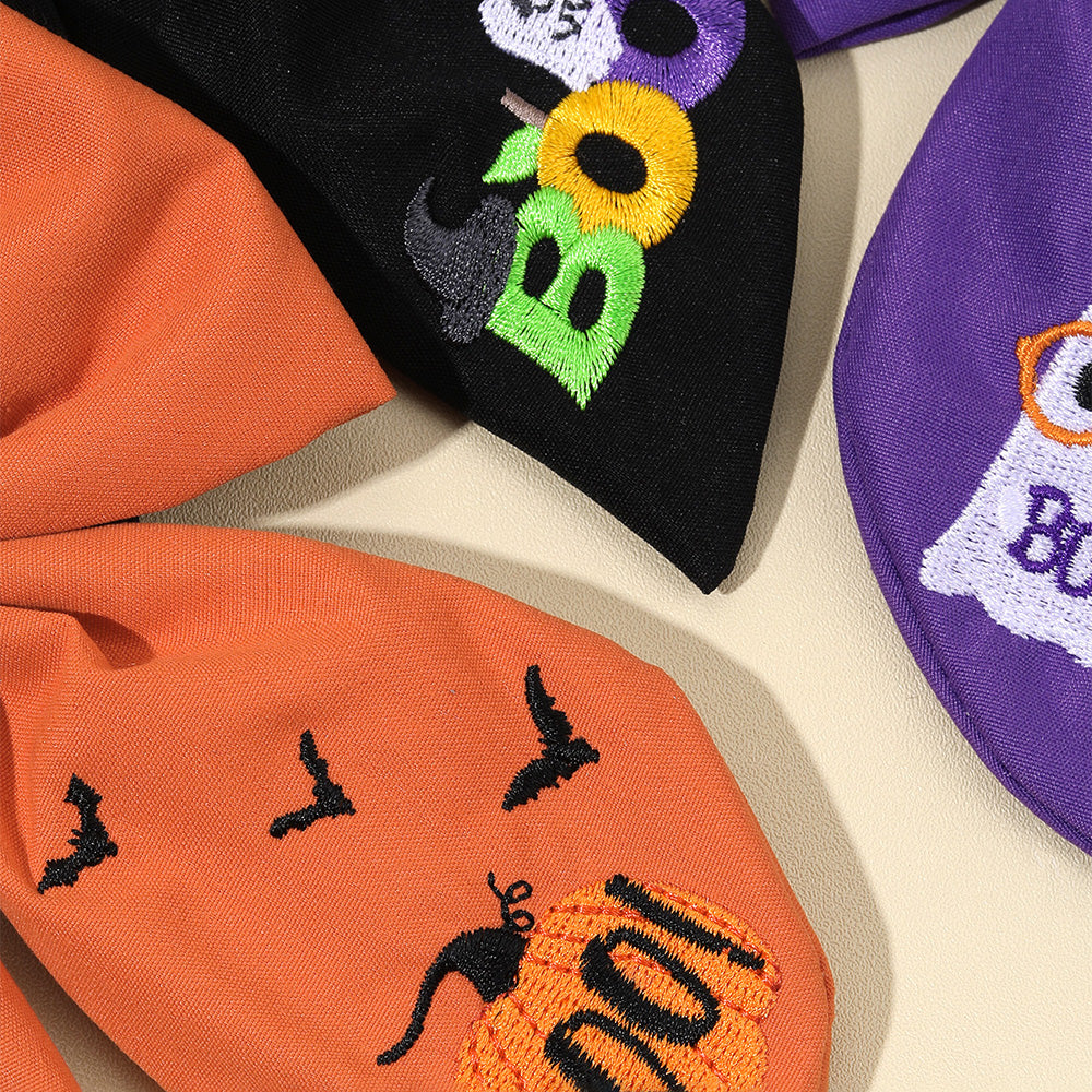 Big Fabric Embroidered Halloween Hair Bow Clip