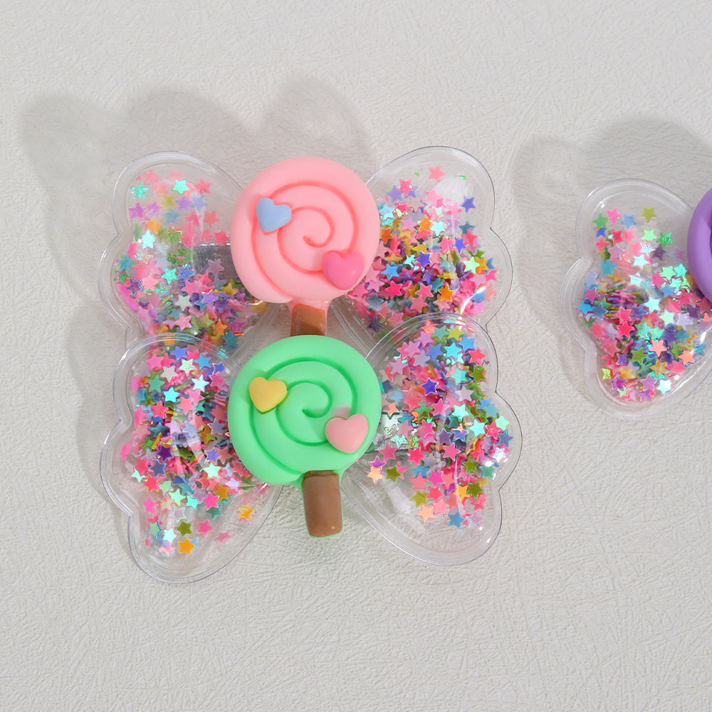 4Pcs PVC Shaker Hair Bows Clips with Lollipop