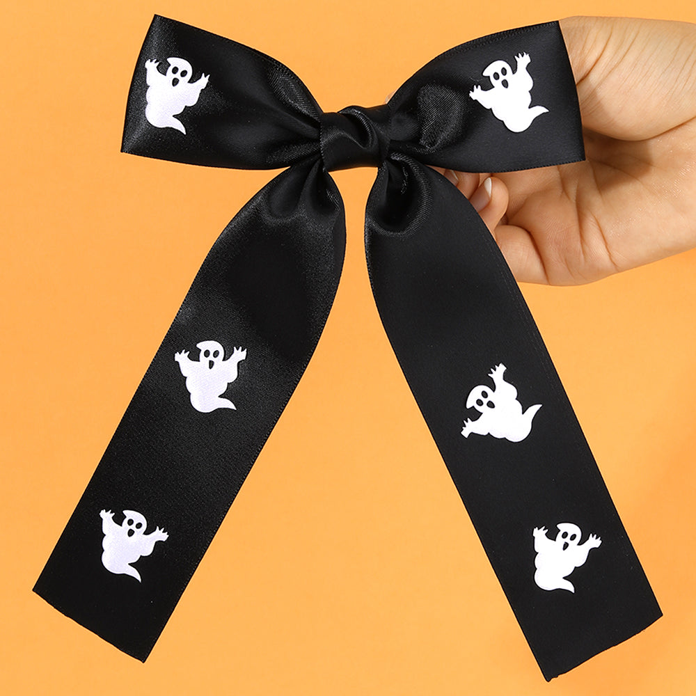 2Pcs Satin Print Ghost Halloween Hair Bow Clip