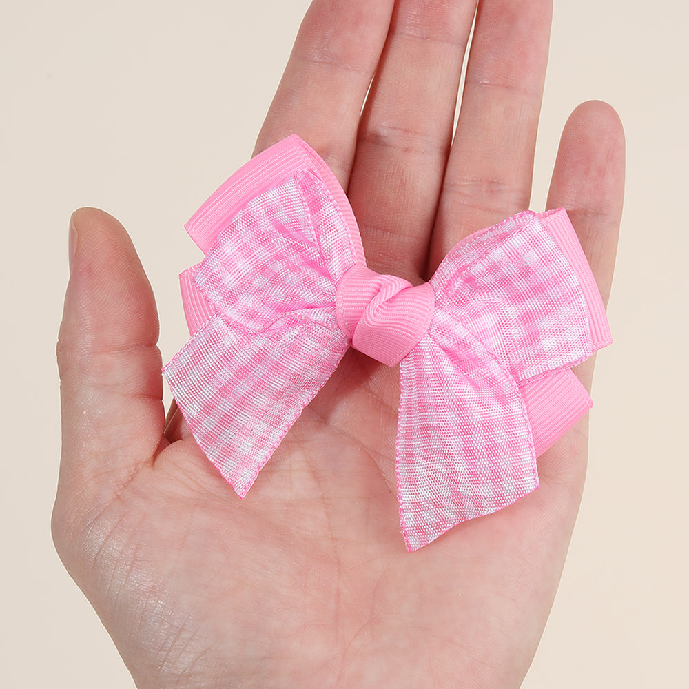 2Pcs Fabric Checked Hair Bow Clip Girls Plaid Hair Clip Kids