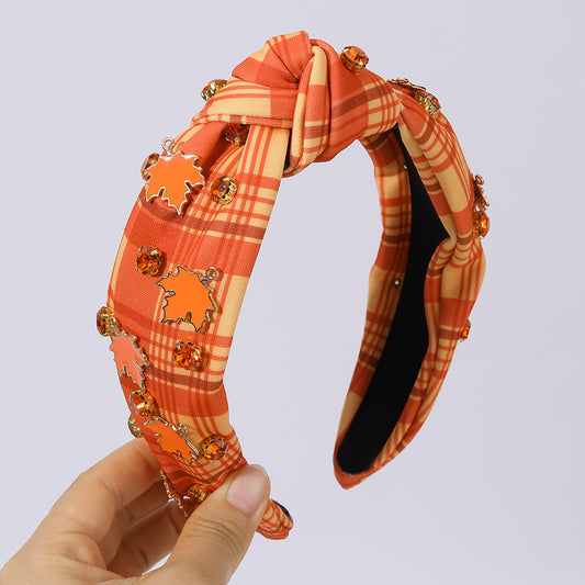 1Pcs Fabric Bow Knot Rhinestone Thanksgiving Headband