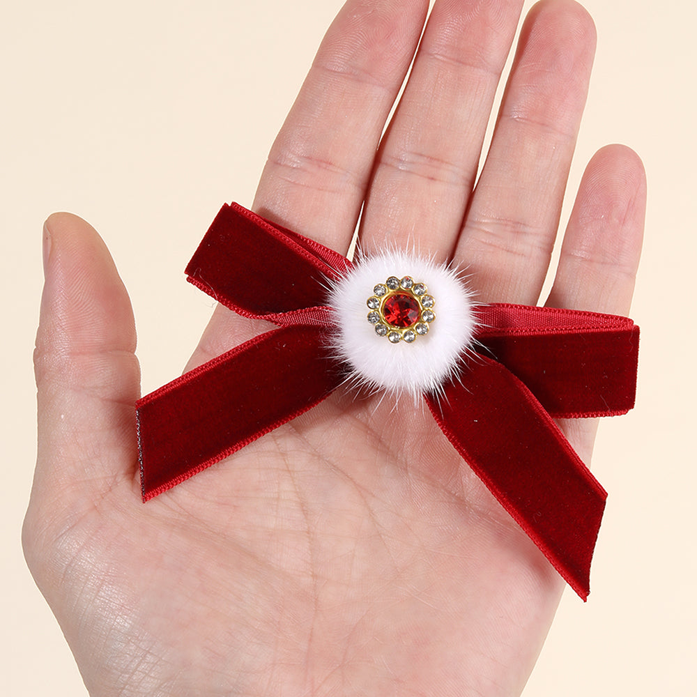 2PCS Velvet Hair Bow Clip Sparkly Rhinestone Hair Pins Girls