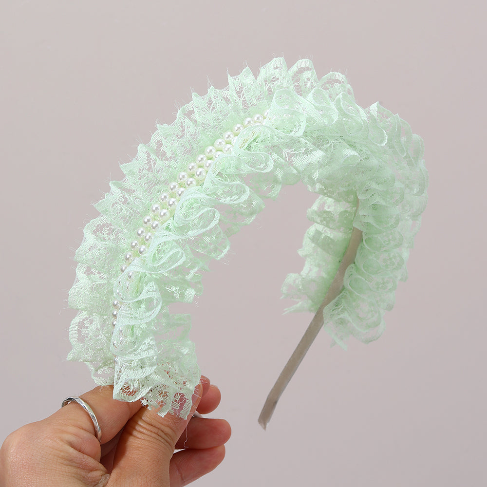 3Pcs Lace Bowknot Headband Mesh Pearl Girls Crown Hairband