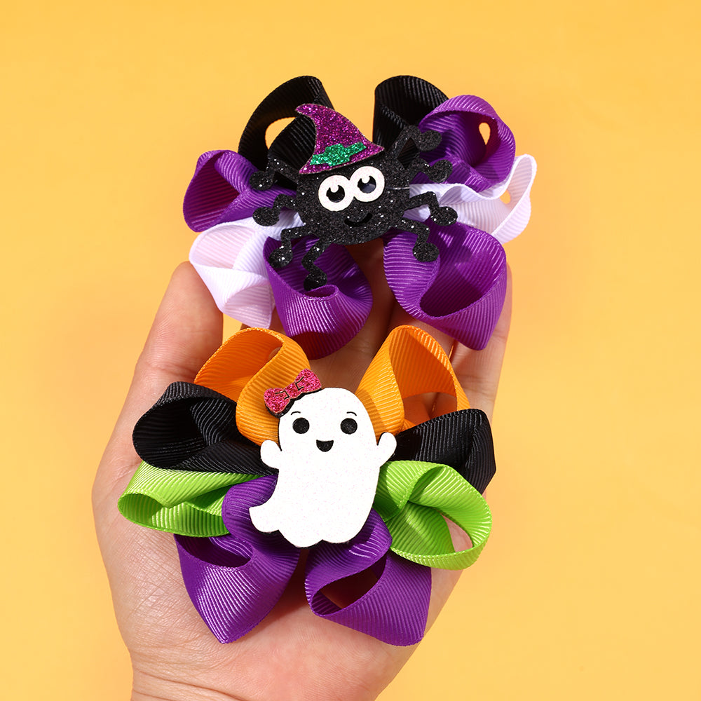 2Pcs Grosgrain Ribbon Hair Bow Clip Halloween Party Hair Clip Girls Kids