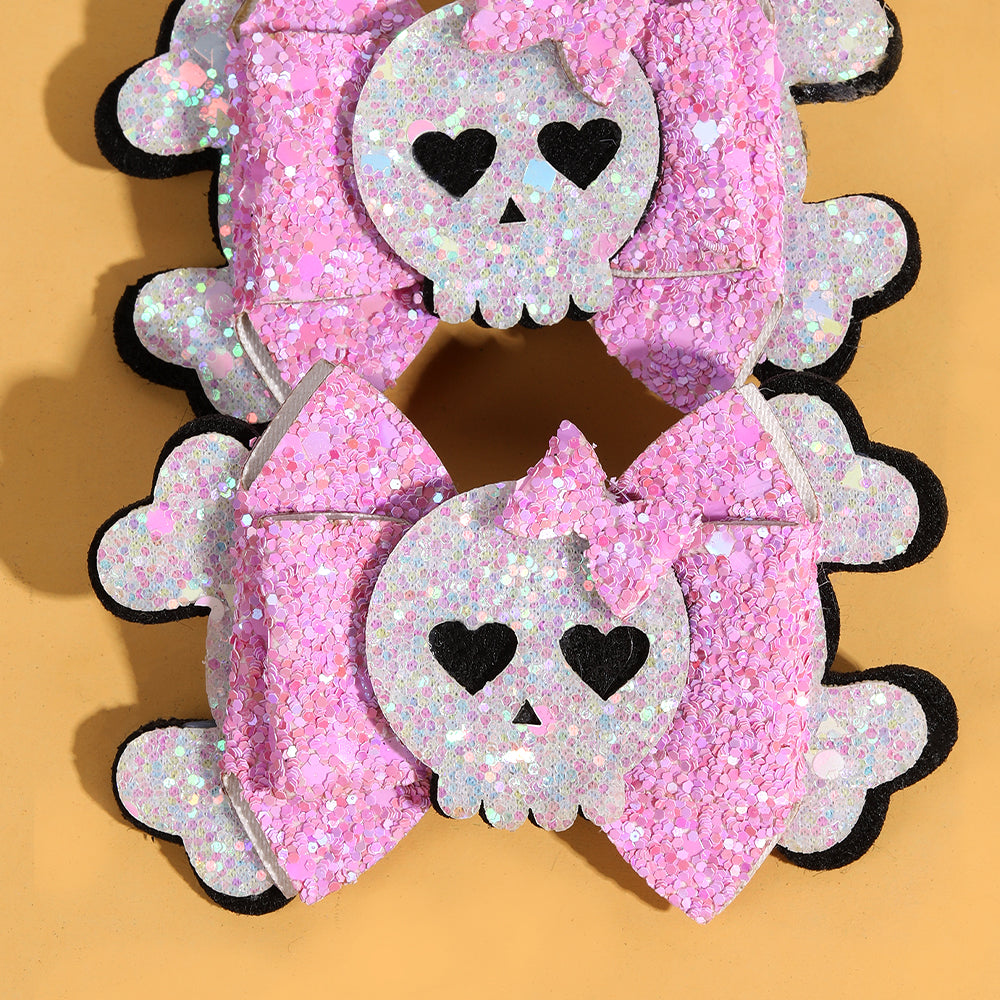 Girls Halloween Sparkly Cartoon Hair Clip Pigtails Leather Halloween Hair Accessories