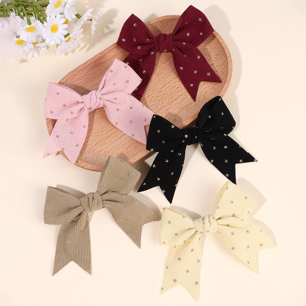 10PCS Solid Color Fabric Bow Gold Polka Hair Bow Clip for Girls