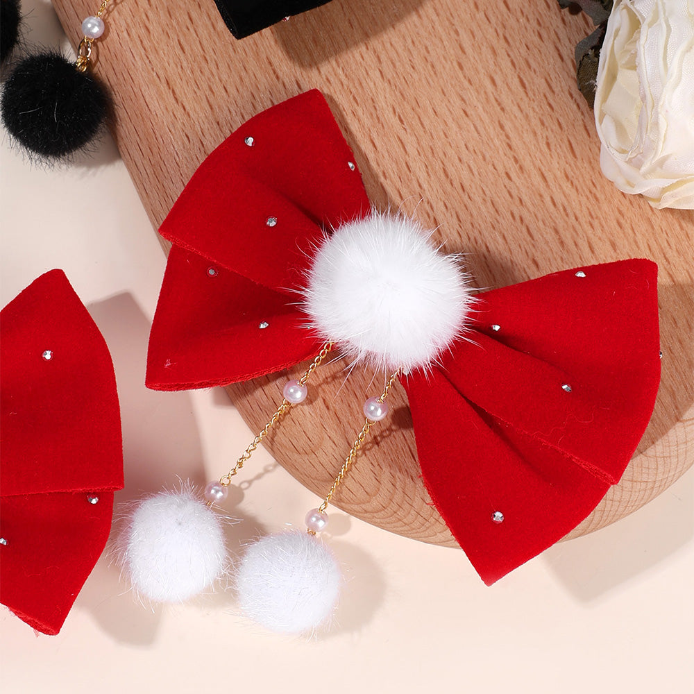 CN 4PCS Velvet Hair Bow Clip with Sparkly Rhinetone Clip Girls