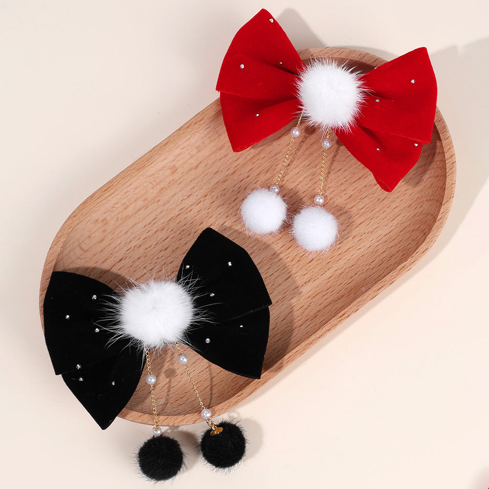 CN 4PCS Velvet Hair Bow Clip with Sparkly Rhinetone Clip Girls