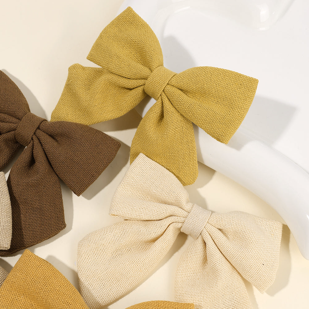 6pcs Solid Color Fabric Hair Bow Clip for Girls