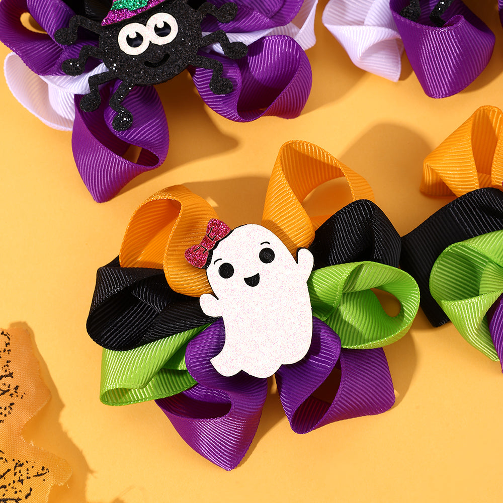 2Pcs Grosgrain Ribbon Hair Bow Clip Halloween Party Hair Clip Girls Kids