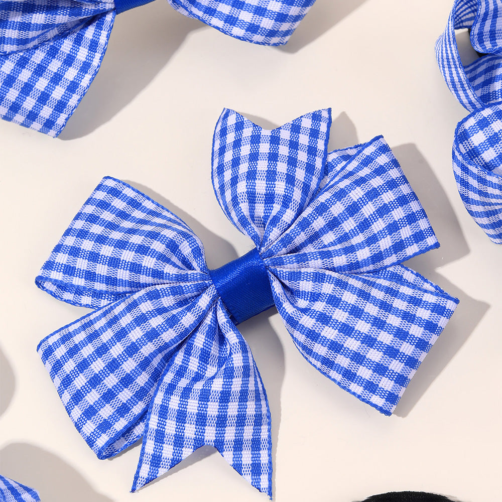 9PCS Ribbon Checked Boutique Hair Bow Set for Girls