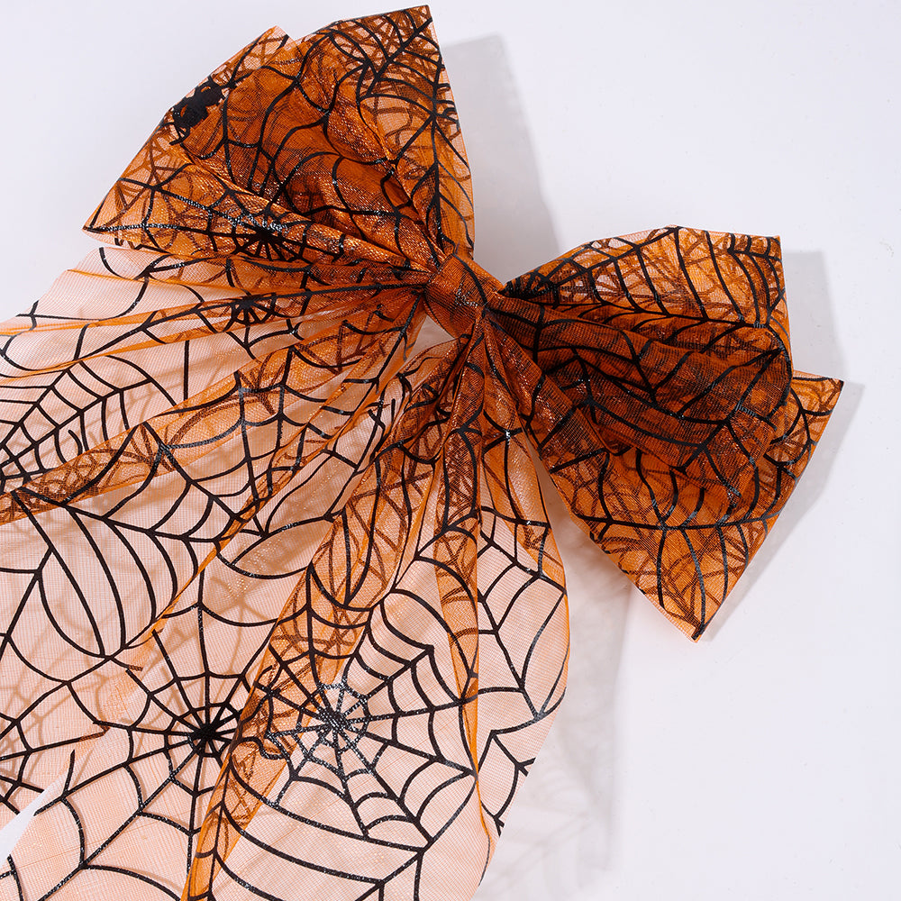 Halloween Large Mesh Long Tails Hair Bow Clip Satin Hair Clip Girls Halloween Accessories