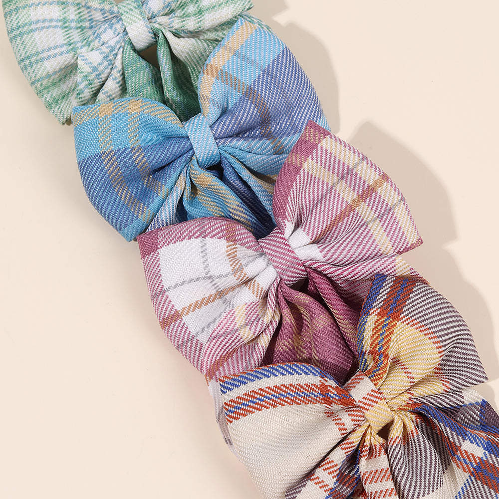 8PCS Girls Check Fabric Hair Bow Clip