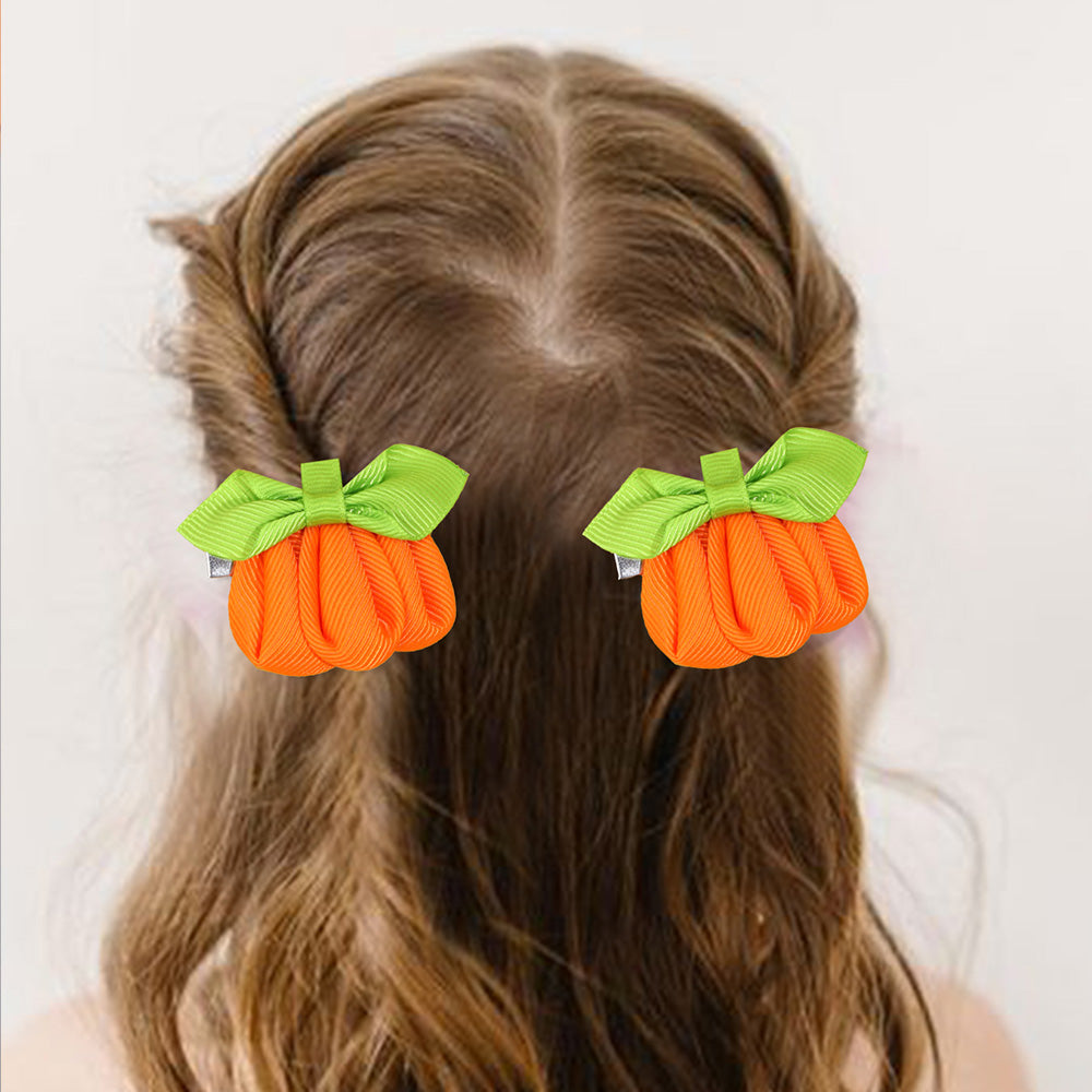 2PCS Cute Halloween Pumpkin Hair Bows
